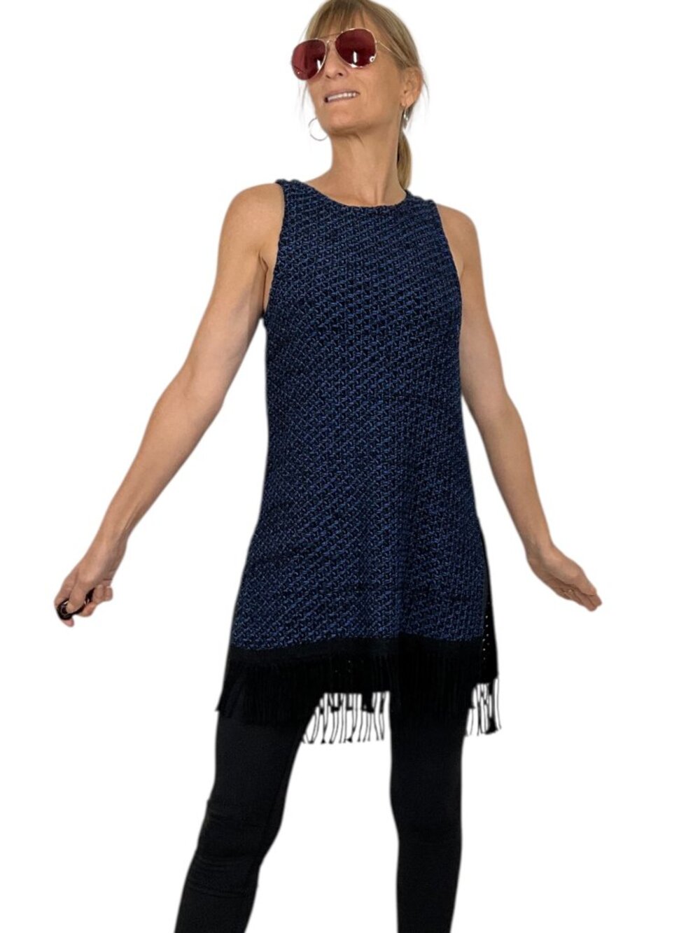 N/Nicholas Knit Fringe Tunic 8 Blue Sleeveless - Picture 16 of 16